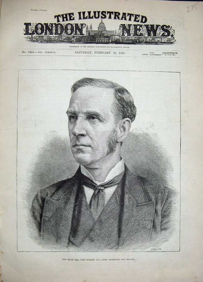 Old Antique Print 1886 Portrait John Morley Chief Secretary Ireland Man 19th