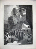 Old Antique Print 1886 Performing Snake Charmers Cairo Egypt Street Town 19th