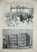 Old Antique Print 1886 Queen Savoy Building Medicine Surgery Chapel Font 19th