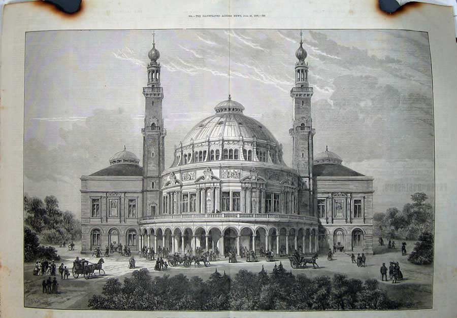 Antique Old Print 1886 Peoples Palace East London Mile End Road Buildings 19th