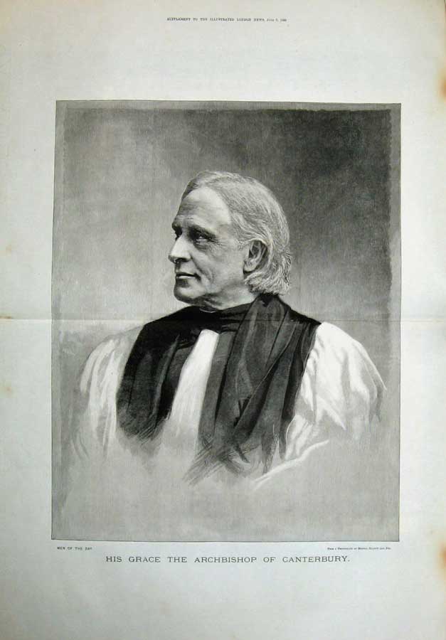 Old Antique Print 1886 Portrait His Grace Archbishop Canterbury Man Art 19th