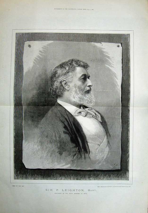 Original Old Antique Print 1886 Portrait Sir Leighton Royal Academy Arts 19th