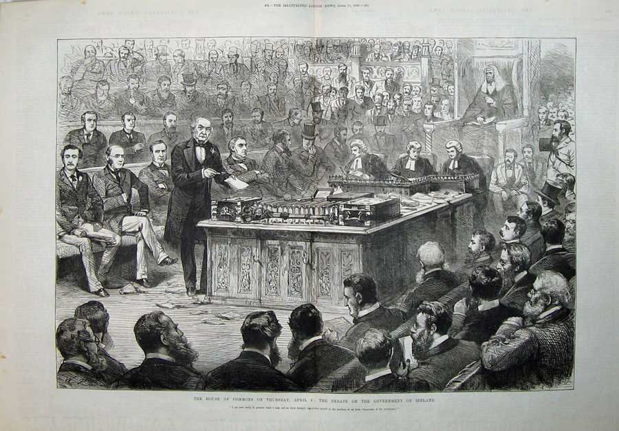 Old Antique Print 1886 House Commons Debate Government Ireland Fine Art 19th