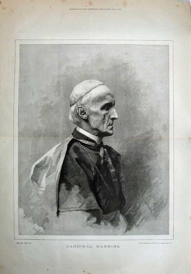 Original Old Antique Print 1886 Portrait Cardinal Manning Man ChurchVictorian