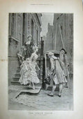 Original Old Antique Print 1886 Kaenmerer Sedan Chair Lady Man 19th