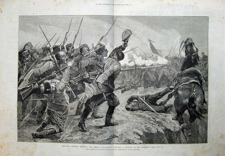 Original Old Antique Print 1886 War Bulgaria Servia Battle Tzaribrod Pass Sier
