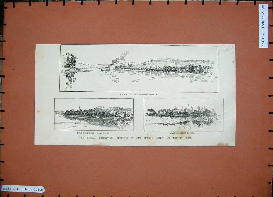 Old Antique Print 1886 Burmah Expedition Kole Kone Fort Minhla War Maloon 19th