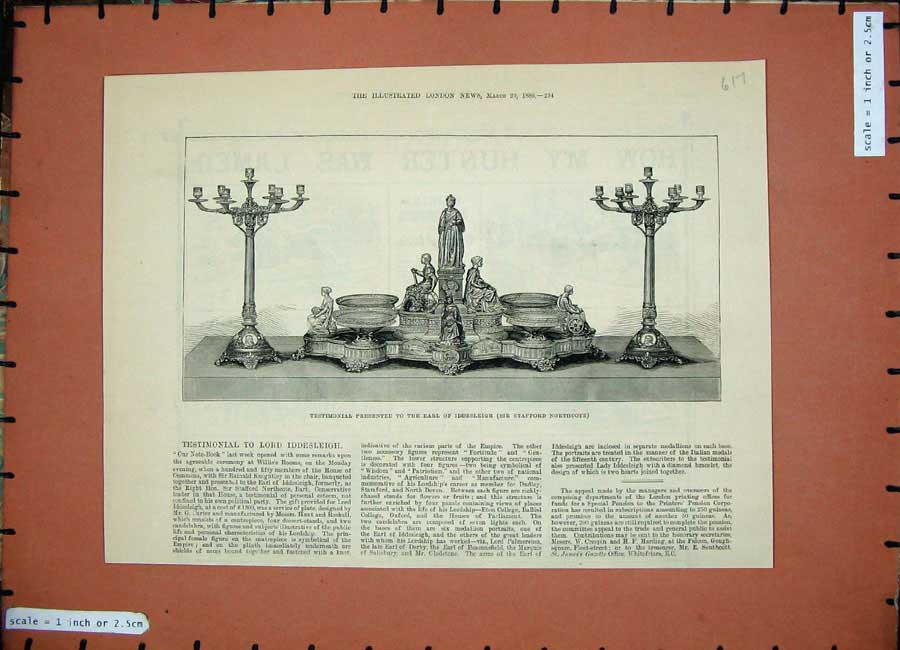 Original Old Antique Print 1886 Testimonial Earl Iddesleigh Stafford Northcote