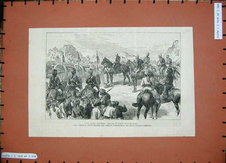 Old Antique Print 1886 Afghan Frontier Indian Guns Heart War Horses Men 19th