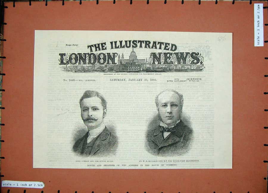 Old Antique Print 1886 Lord Curzon Mr Houldsworth Manchester Parliament 19th
