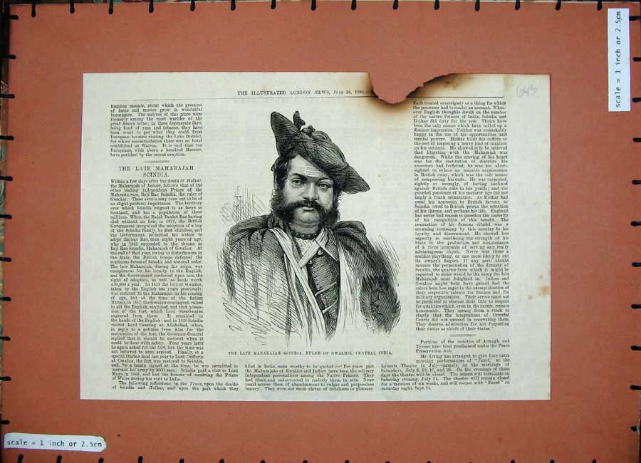 Old Antique Print 1886 Fire Damaged Maharajah Scindia Gwalior India Man 19th