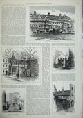 Original Old Antique Print 1886 London Staple Inn Gateway Holborn Barnard Steps