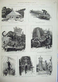 Original Old Antique Print 1886 Lord Mayor'S Show Elephant Lighthouse Palm Tree