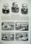 Old Antique Print 1886 Machperson Godwin Wales Llanarmon Church Railway 19th