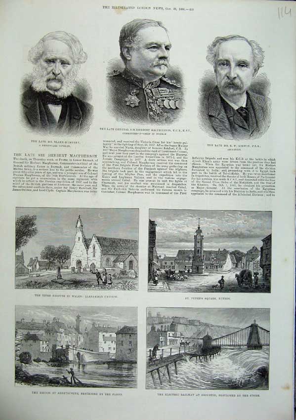 Old Antique Print 1886 Machperson Godwin Wales Llanarmon Church Railway 19th