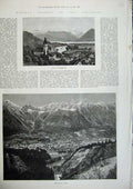 Original Old Antique Print 1886 View Thun Switzerland Innsbruck Tyrol Fine Art