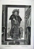 Original Old Antique Print 1886 Fine Art Woodville Beautiful Woman Home House