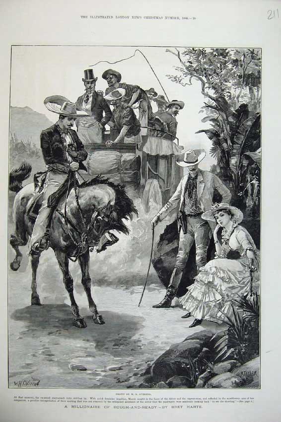 Original Old Antique Print 1886 Overend Fine Art Horse Stage Coach People 19th
