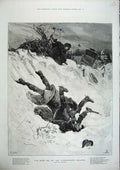 Old Antique Print 1886 Barnard Men Fighting Snow Winter Coach Crash Art 19th
