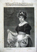 Old Antique Print 1886 Taylor Fine Art Young Woman Maid Christmas Holly 19th