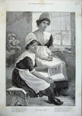 Original Old Antique Print 1886 Walker Christmas Children Mistletoe Book 19th