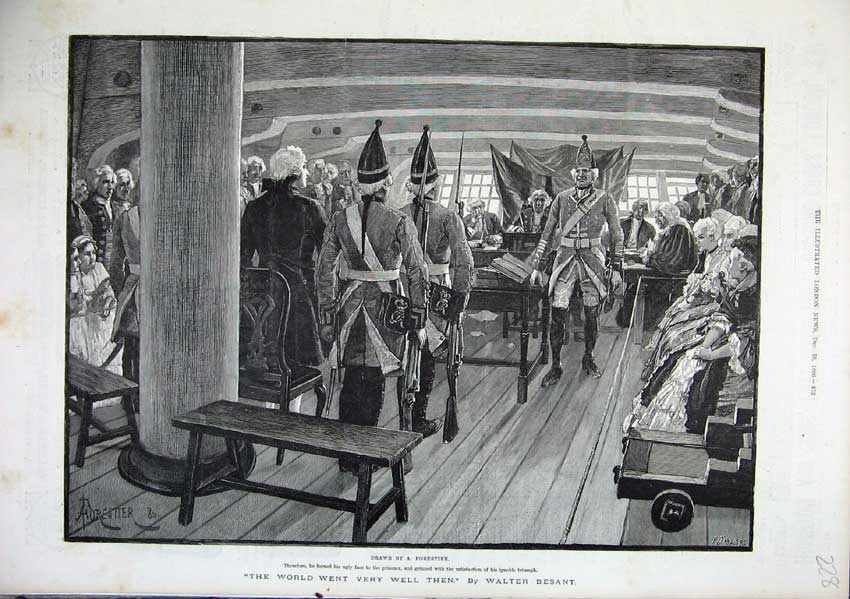 Original Old Antique Print 1886 Forester Fine Art Army Men Ship Walter Besant