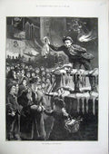 Old Antique Print 1886 Christmas Goose Merchant Man Sale Animals People 19th