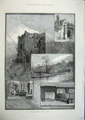 Old Antique Print 1886 Guildford Surrey Castle Arch Abbot'S Hospital Art 19th