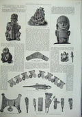Original Old Antique Print 1886 Chibchas Idol Pottery GArmlet Lizard Guatavita
