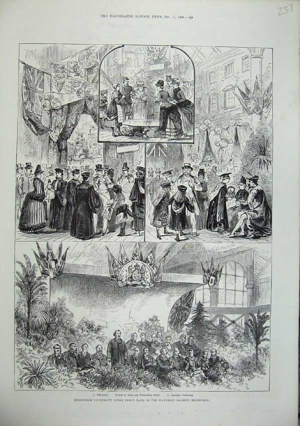 Original Old Antique Print 1886 Edinburgh University Union Fancy Dress Waverley