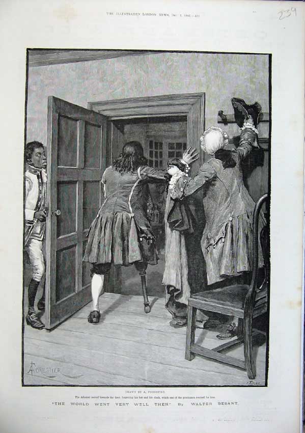 Old Antique Print 1886 Forestier War Ship Admiral Hat Cloak Walter Besant 19th