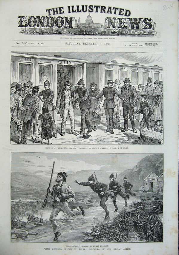 Old Antique Print 1886 General Buller Kerry Ireland Police Railway Train 19th