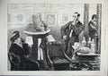 Original Old Antique Print 1886 Fine Art Wig Judge Court Man Woman Table Chair