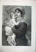 Old Antique Print 1886 Fine Art Portrait Beautiful Woman Little Girl Baby 19th