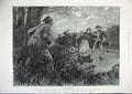 Original Old Antique Print 1886 Forestier Fine Art Man Gun Woman Sword Country