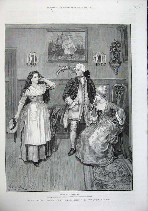 Original Old Antique Print 1886 Forestier Fine Art Beautiful Woman Man Romance