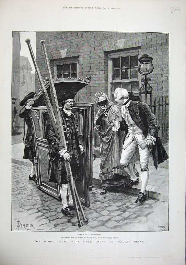 Old Antique Print 1886 Forestier Fine Art Lady Street Carriage Taylor Men 19th