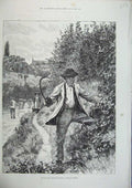 Old Antique Print 1886 Agricultural October Man Trimming Hedges Country 19th