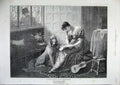 Original Old Antique Print 1886 Edith Berkley Fine Art Woman Dog Music Letter