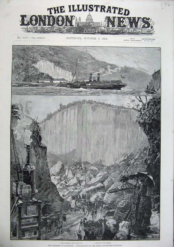 Old Antique Print 1886 Fine Art Disaster Scotland Gas Gunpowder Blasting 19th