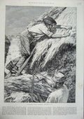 Original Old Antique Print 1886 Agricultural September Thatching Stacks Farming