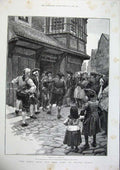 Original Old Antique Print 1886 Forestier Fine Art Street Man Prisoner Houses