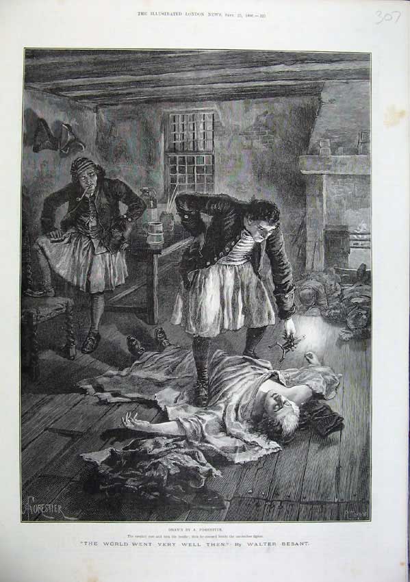 Old Antique Print 1886 Fine Art Forestier House People Dead Table Chair 19th