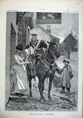 Old Antique Print 1886 Woodville Gallant Lancer Man Horse Street People 19th