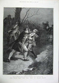 Original Old Antique Print 1886 Forestier Fine Art Man Attacked Road Lamp Gun