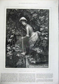 Original Old Antique Print 1886 Percy Tarrant Fine Art Naiad Thames Girl Boat