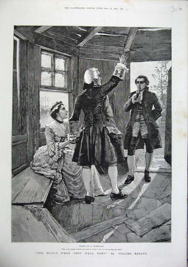Old Antique Print 1886 Forestier Fine Art Men Woman Romance Ship Hut Sea 19th