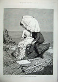 Old Antique Print 1886 Percy Tarrant Drawing Man Woman Sea-Side Geology 19th