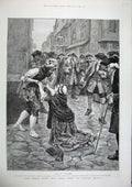 Old Antique Print 1886 Fine Art Forestier Woman Begging Street Men Houses 19th