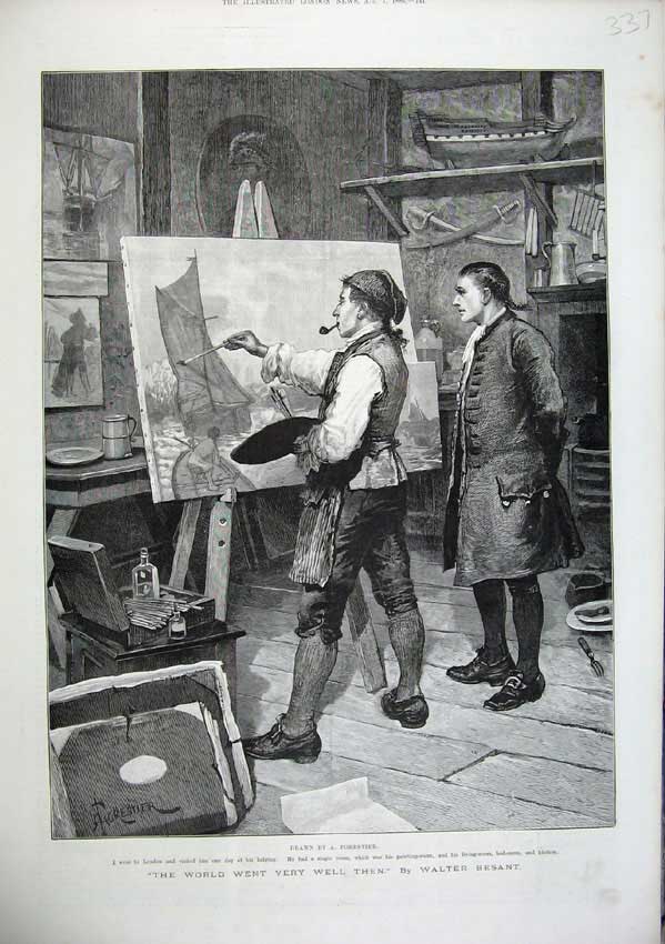 Original Old Antique Print 1886 Forestier Fine Art Man Artist Painting Picture